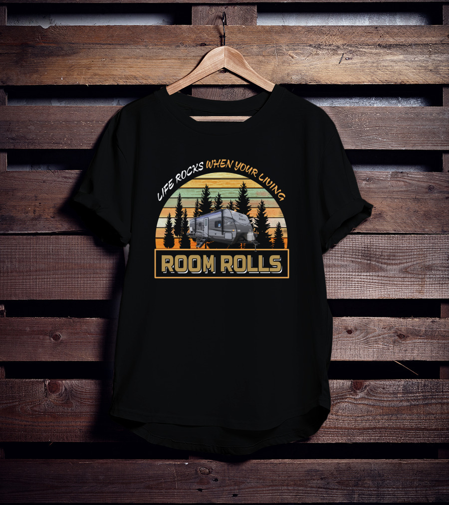 LIFE ROCKS WHEN YOUR LIVING ROOM ROLLS Jayco Jay Flight 24RBS Camper Vintage Forest Sunset T-Shirt