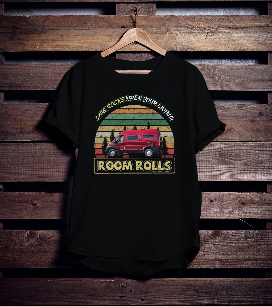 LIFE ROCKS WHEN YOUR LIVING ROOM ROLLS Retro Van Circle T-Shirt