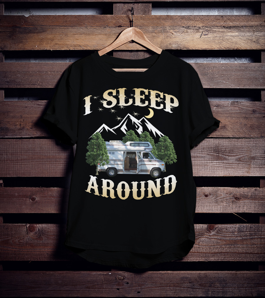 I SLEEP AROUND Dodge Van Night Mountain Adventure T-Shirt