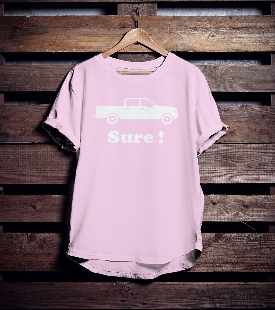 Sure Truck White Silhouette Pink Background T-Shirt