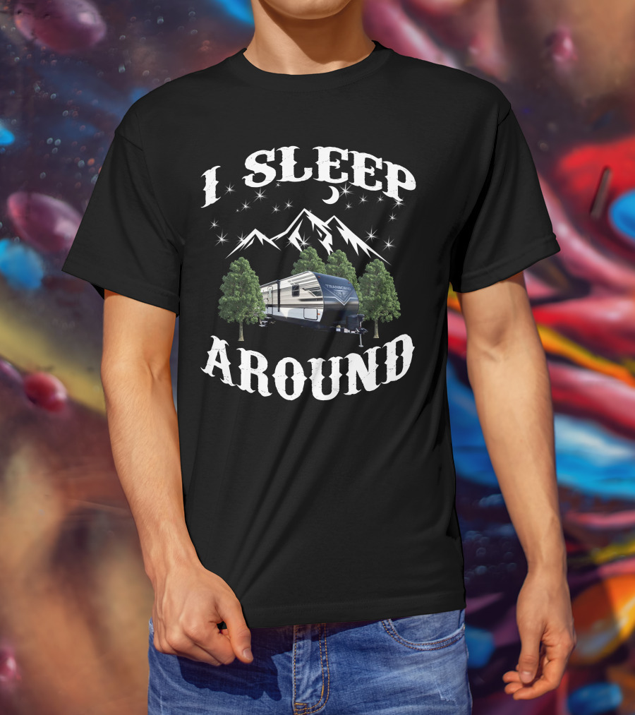 I Sleep Around Grand Design Transcend Xplor Camper Mountains Moon Stars T-Shirt