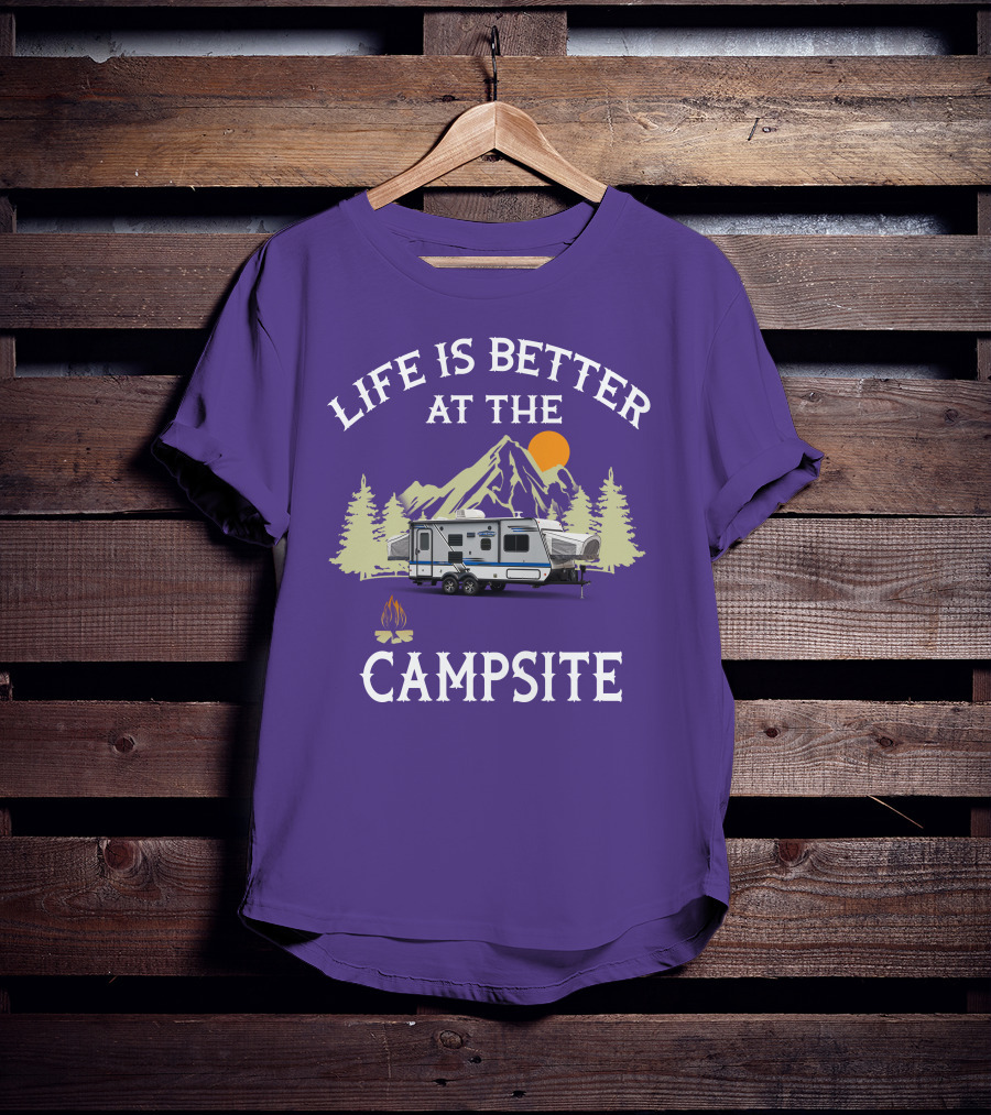 Life Is Better At The Campsite Hybrid Campers Mountain Scene T-Shirt