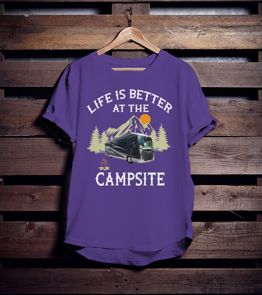 Life Is Better At The Campsite Winnebago 42QL Mountain Sunset Campfire T-Shirt