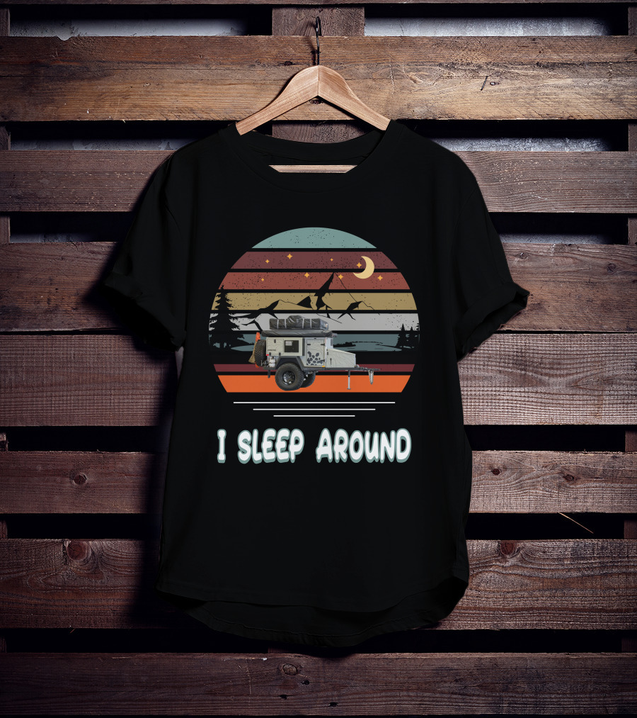 Turtleback Trailer I Sleep Around Retro Camping Scene T-Shirt