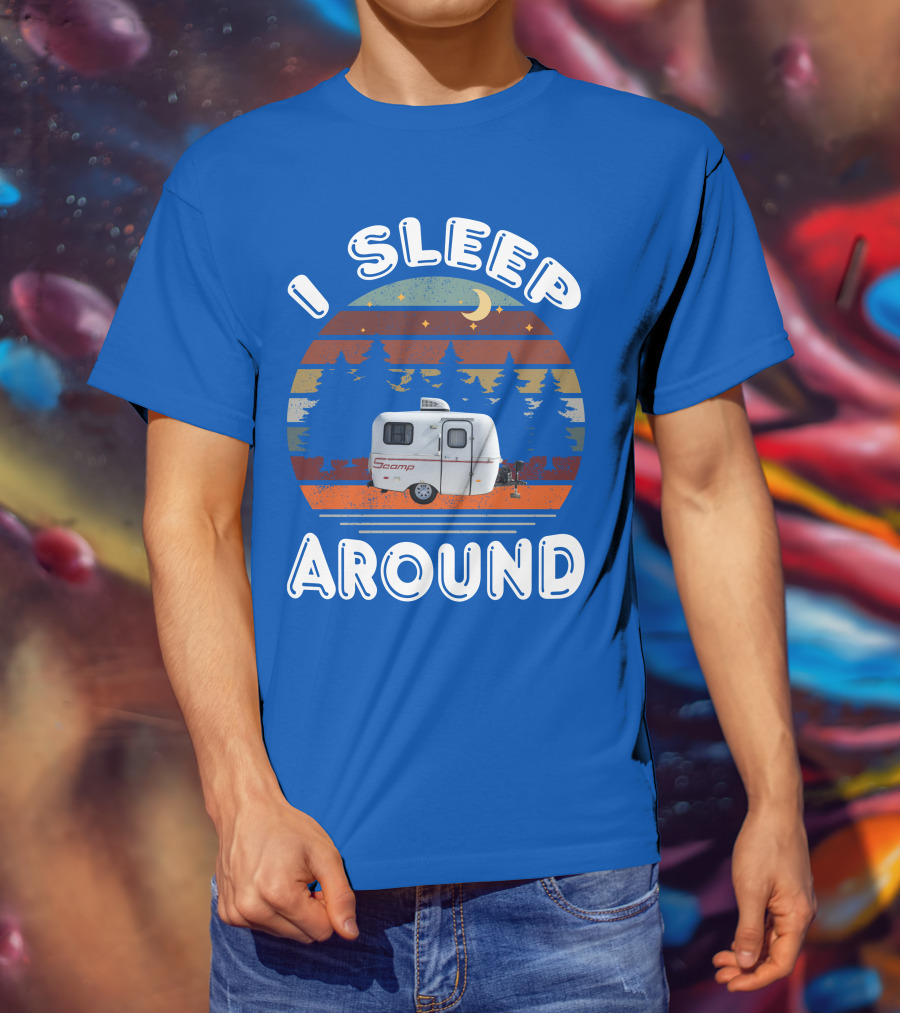 I Sleep Around Scamp Travel Trailers Night Trees Moon Stars T-Shirt