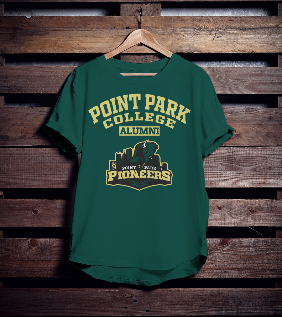 Point Park College Alumni Pioneers Logo Buffalo Skyline T-Shirt
