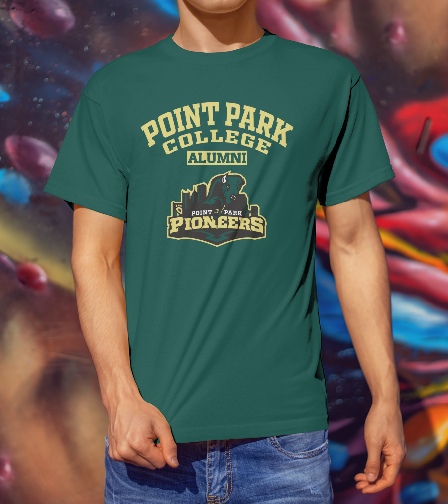 Point Park College Alumni Pioneers Logo Buffalo Skyline T-Shirt