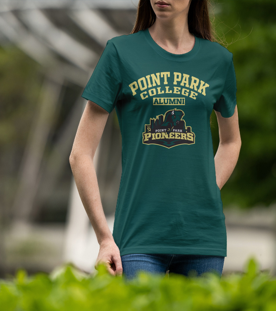 Point Park College Alumni Pioneers Logo Buffalo Skyline T-Shirt