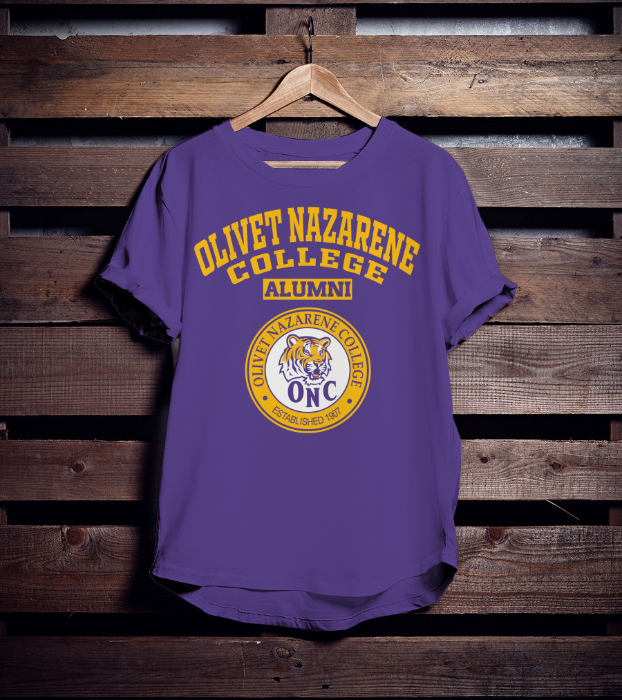 Olivet Nazarene College Alumni Tiger ONC Established 1907 Purple Yellow T-Shirt