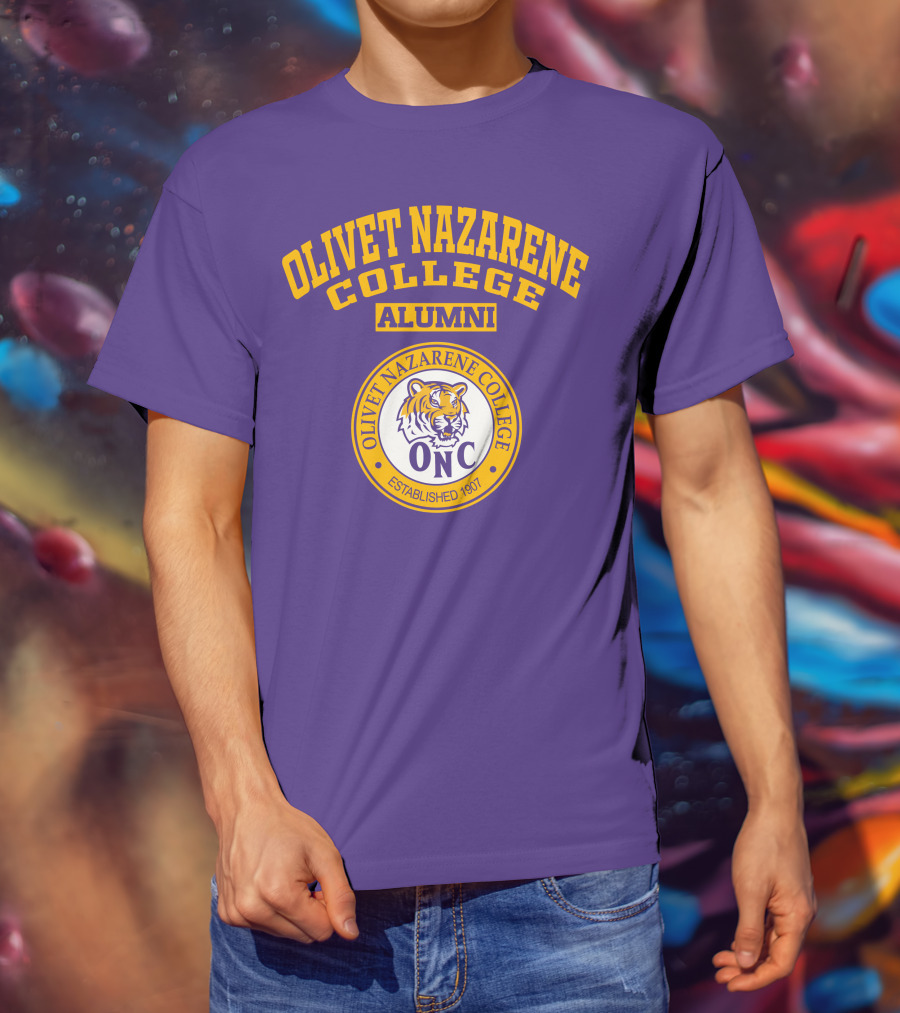 Olivet Nazarene College Alumni Tiger ONC Established 1907 Purple Yellow T-Shirt