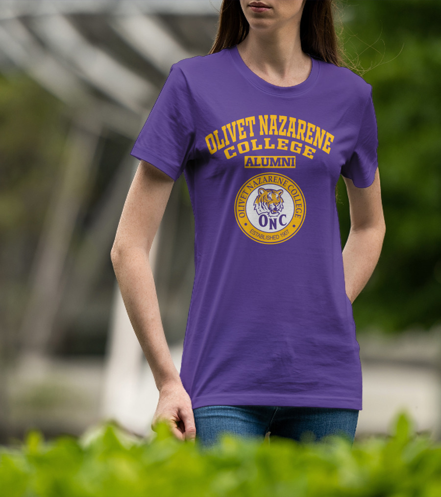 Olivet Nazarene College Alumni Tiger ONC Established 1907 Purple Yellow T-Shirt