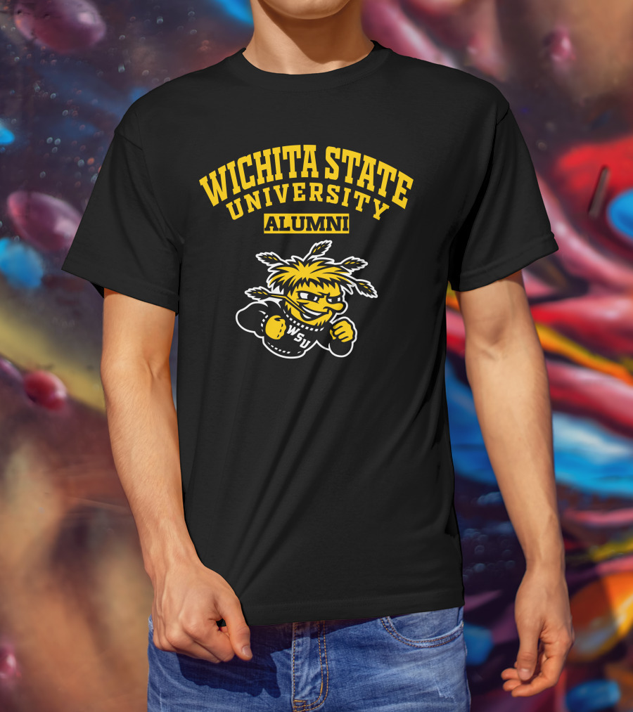 Wichita State University Alumni WSU Logo With WuShock Mascot T-Shirt