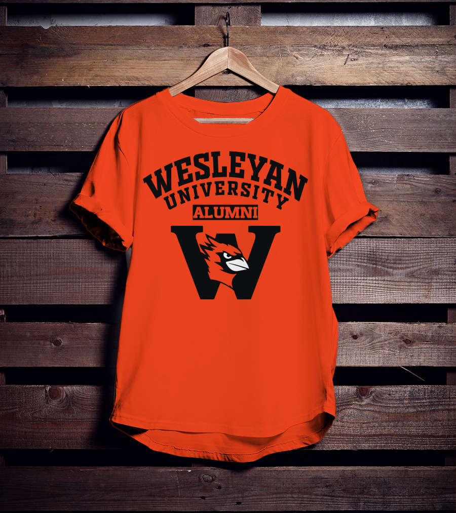 Wesleyan University Alumni Cardinal Logo W Letter Orange Background T-Shirt