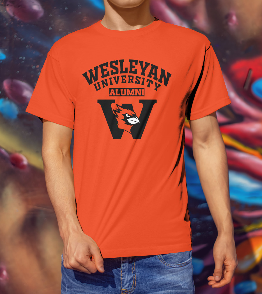 Wesleyan University Alumni Cardinal Logo W Letter Orange Background T-Shirt