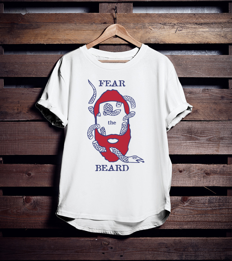 Fear The Beard Snake Pattern Red And Blue T-Shirt