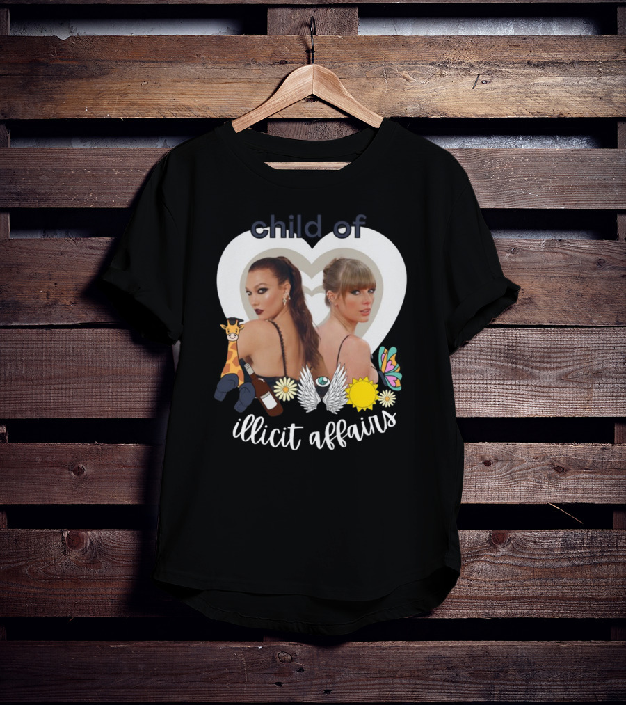 Child Of Illicit Affairs Heart Frame Butterfly Wings Flowers Giraffe And Wine Bottle T-Shirt