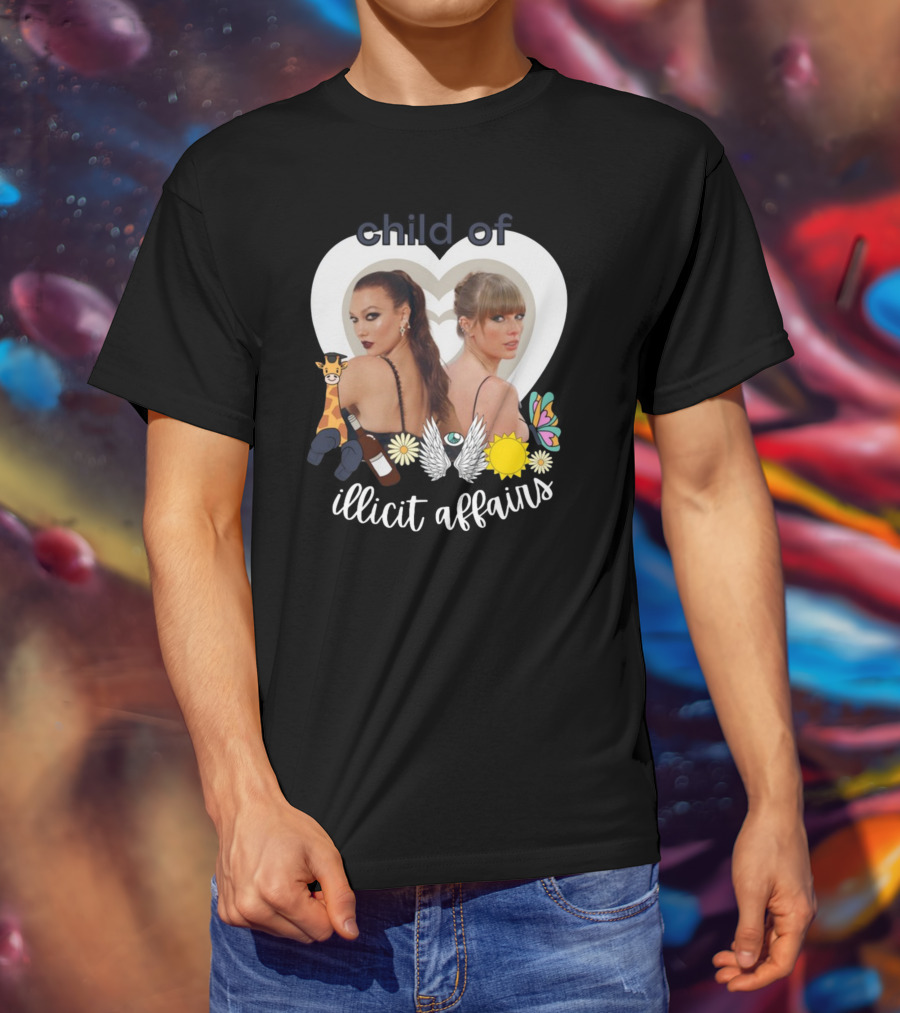 Child Of Illicit Affairs Heart Frame Butterfly Wings Flowers Giraffe And Wine Bottle T-Shirt