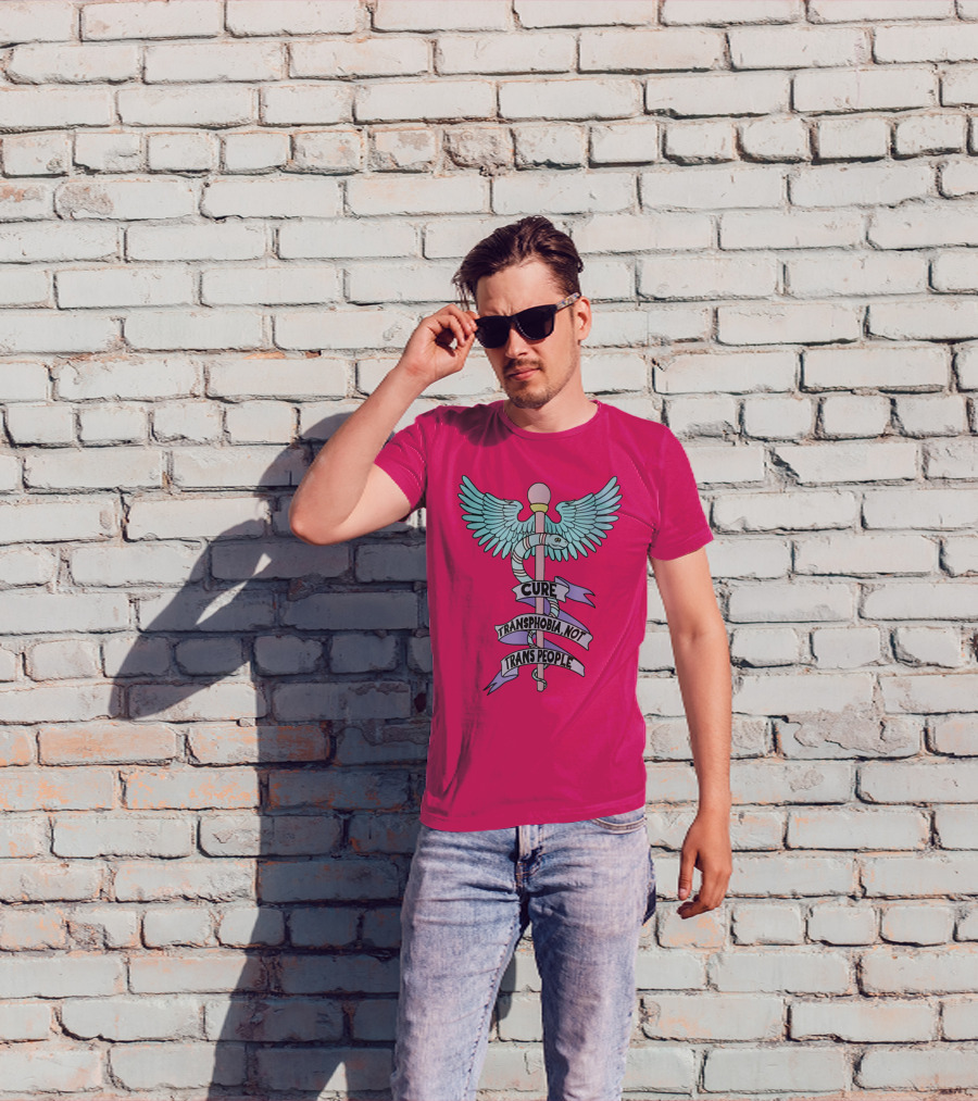 Target Pride Abprallen Cure Transphobia Not Trans People Caduceus Wings Snake Staff T-Shirt