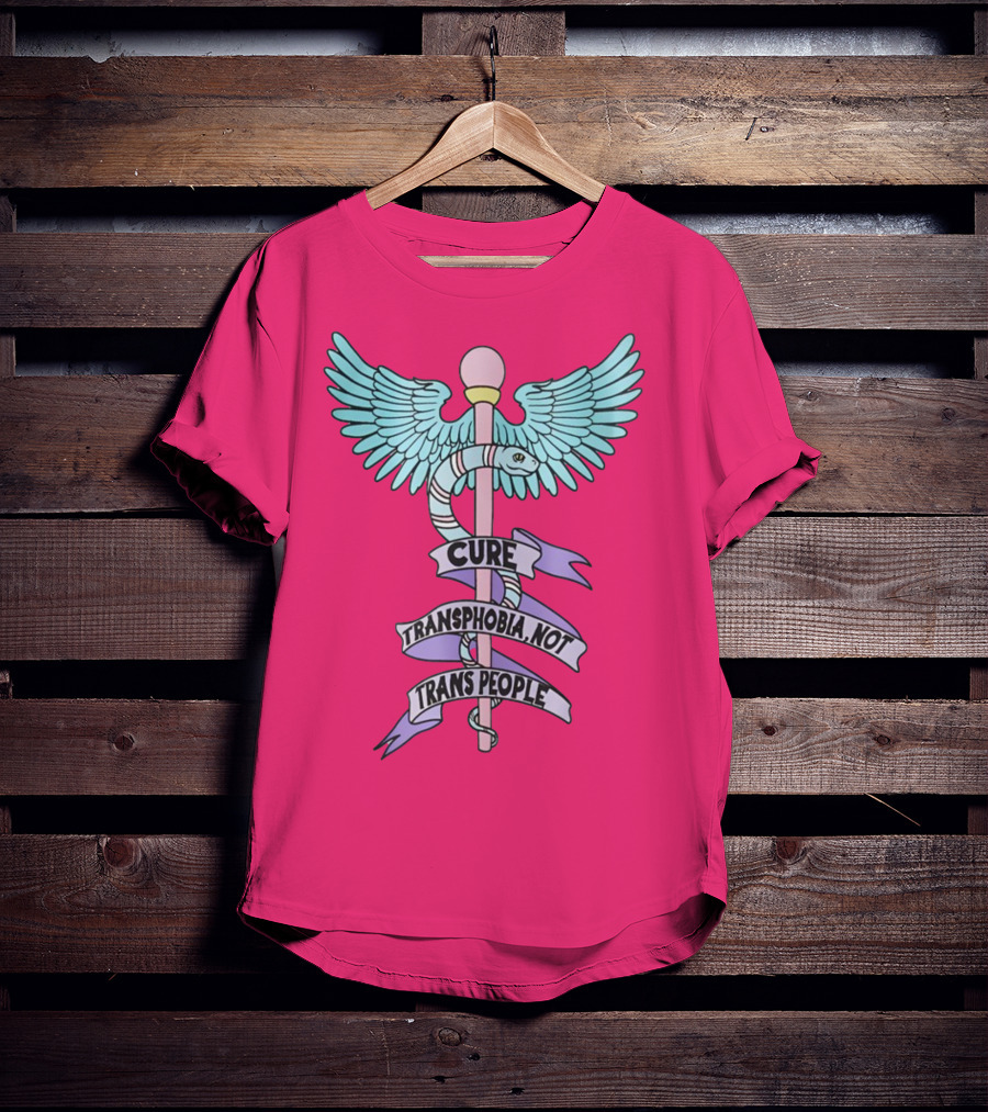 Target Pride Abprallen Cure Transphobia Not Trans People Caduceus Wings Snake Staff T-Shirt