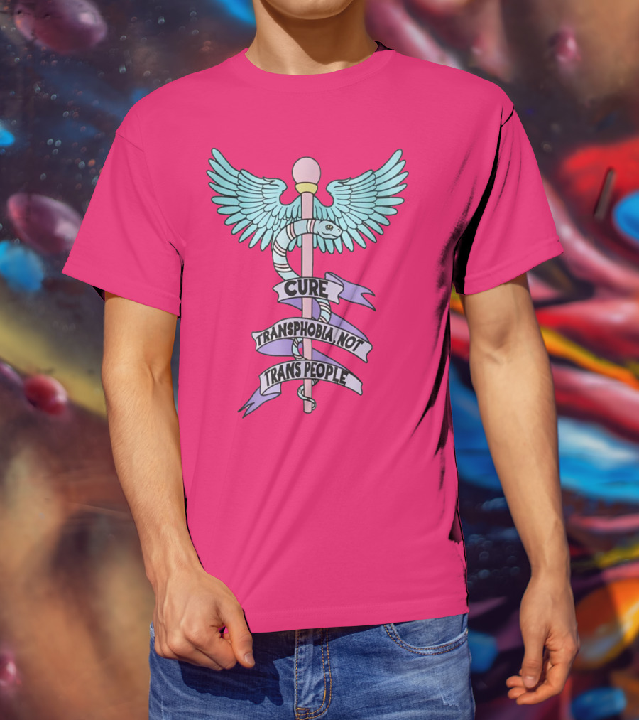 Target Pride Abprallen Cure Transphobia Not Trans People Caduceus Wings Snake Staff T-Shirt