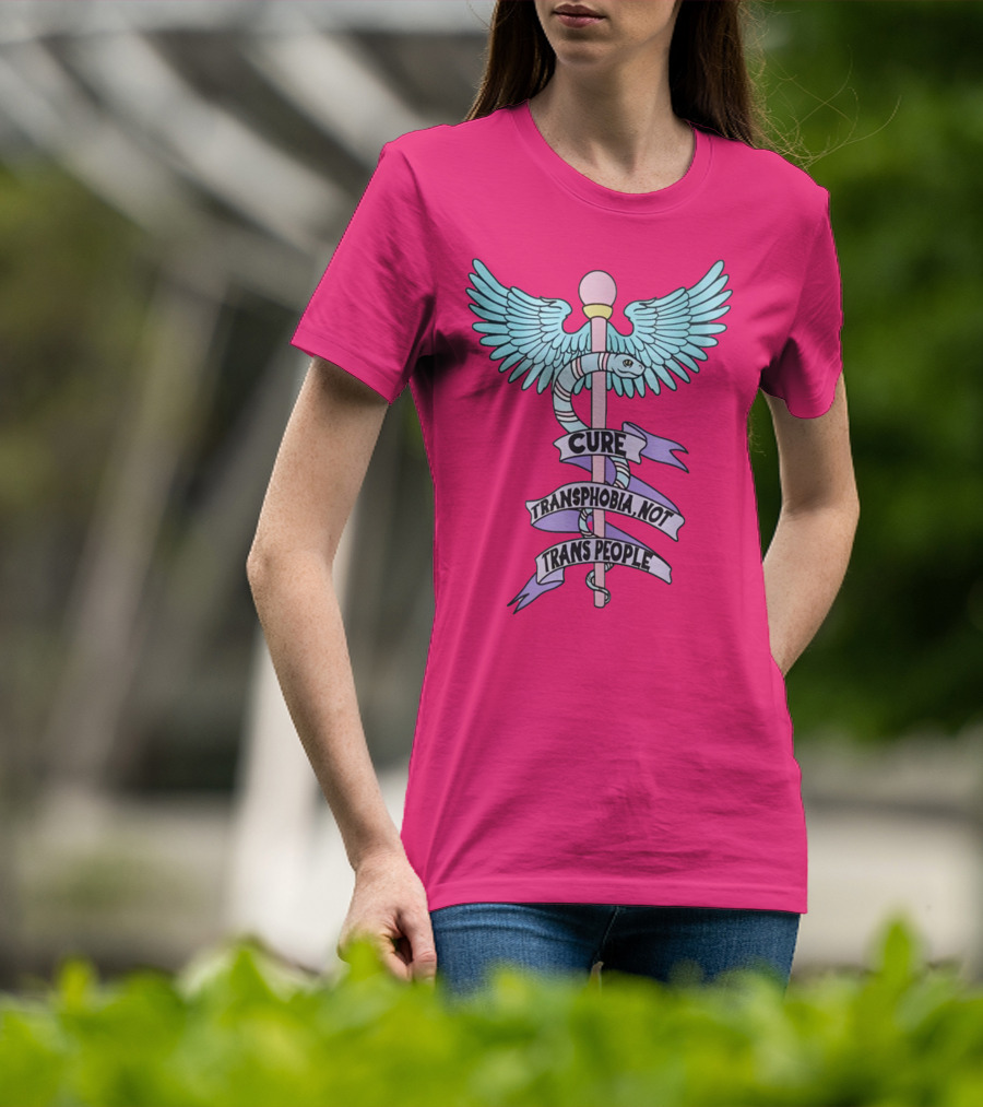 Target Pride Abprallen Cure Transphobia Not Trans People Caduceus Wings Snake Staff T-Shirt