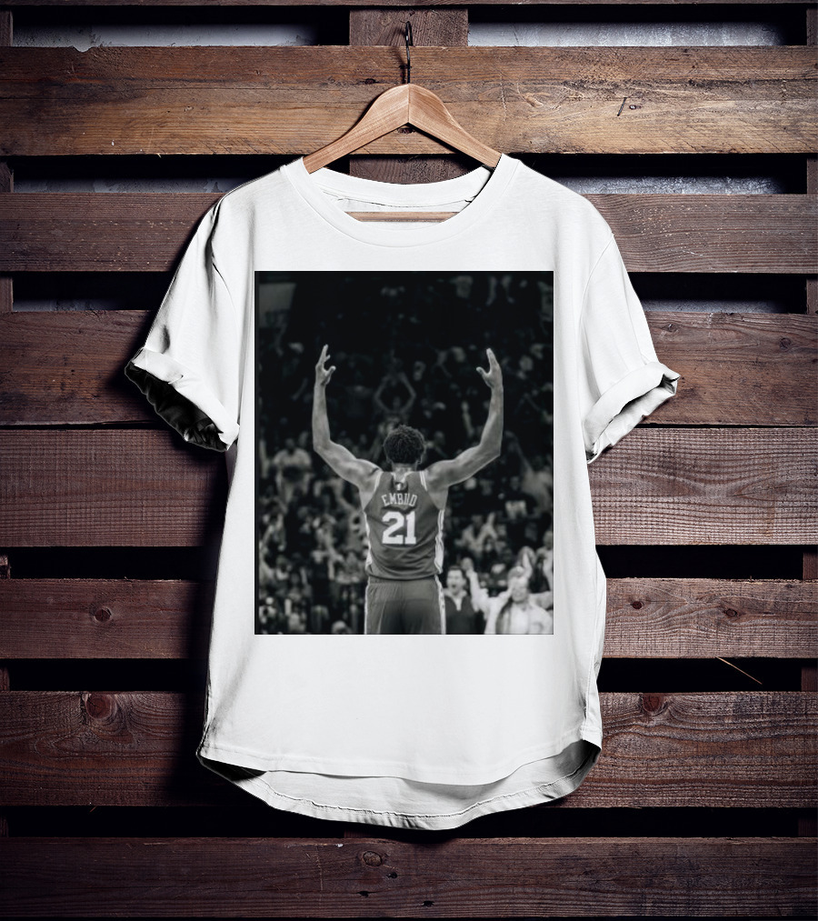 Joel Troel Embiid 21 Basketball Celebration Back View T-Shirt