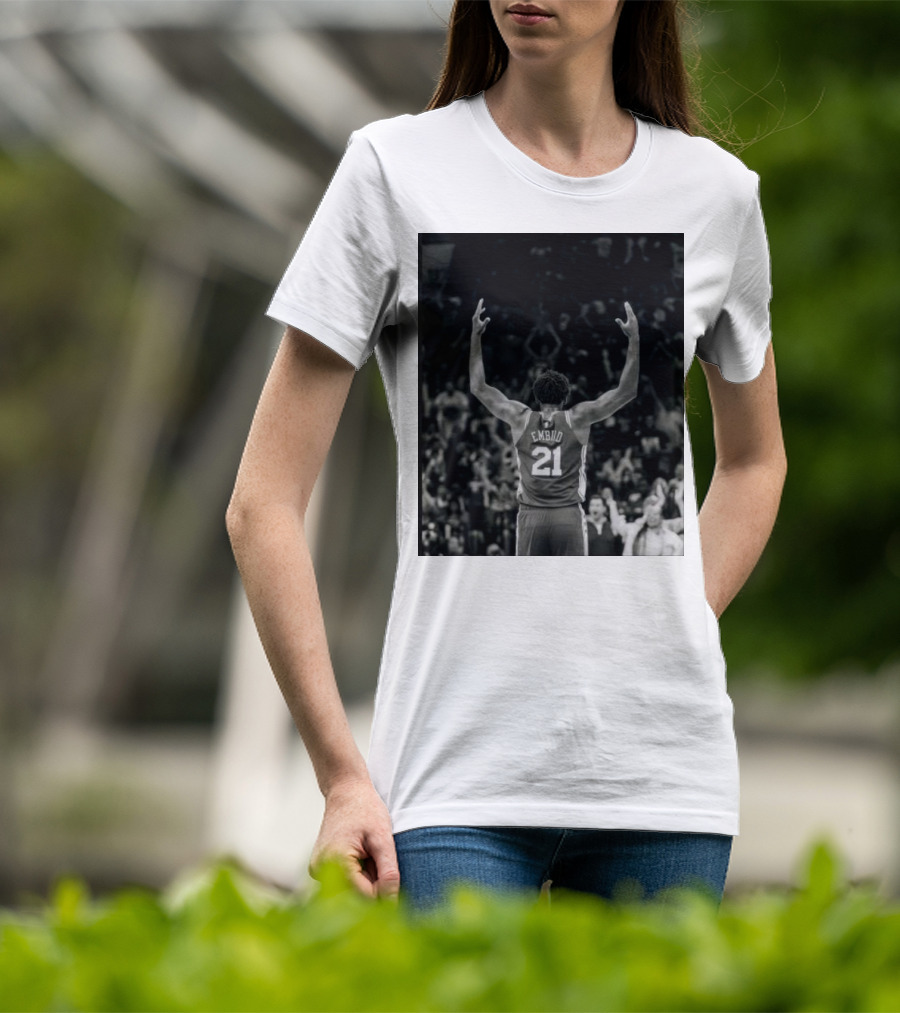 Joel Troel Embiid 21 Basketball Celebration Back View T-Shirt