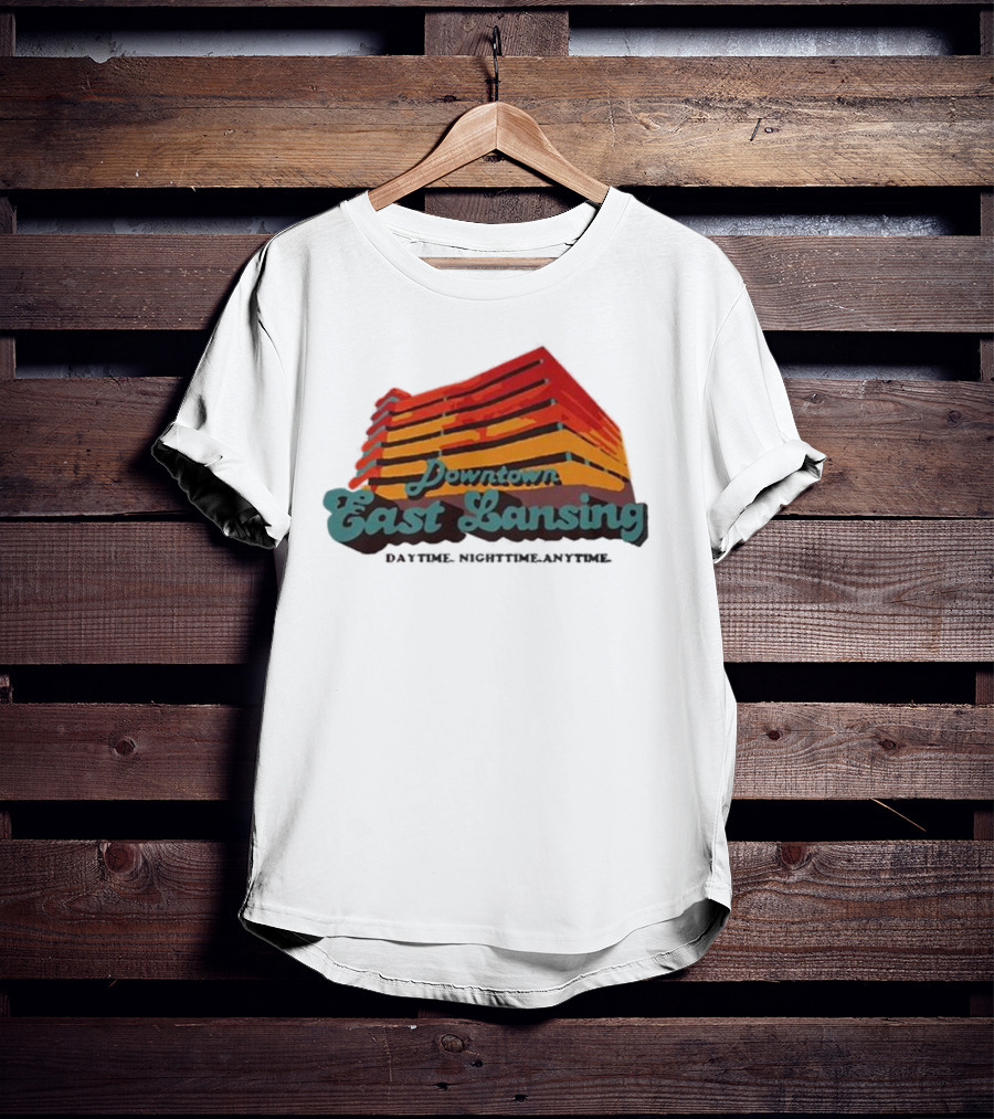 Downtown East Lansing Daytime Nighttime Anytime Retro Skyline T-Shirt