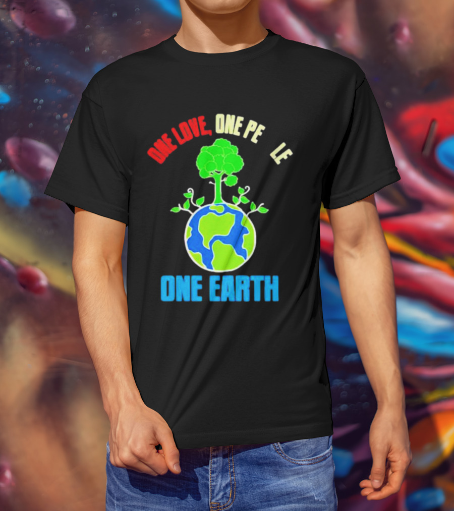 One Love One People One Earth Green Tree Globe Earth Day T-Shirt