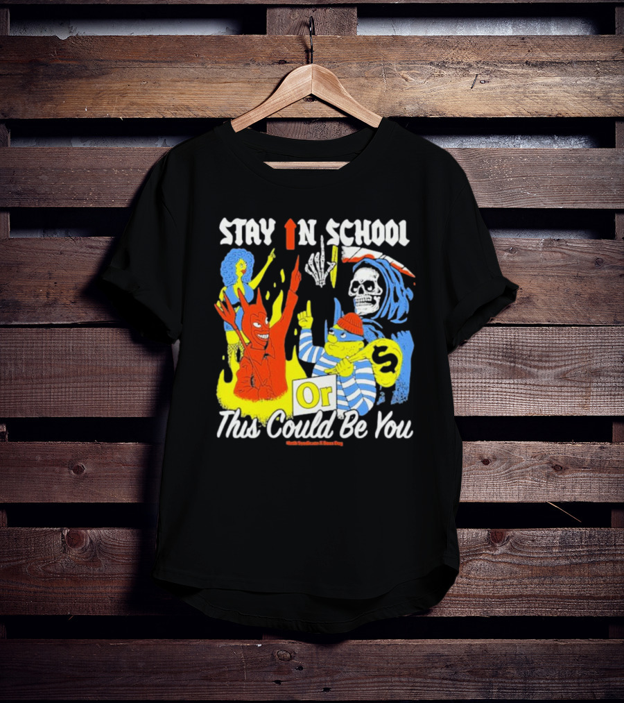 Stay In School Or This Could Be You Red Devil Skeleton Bart Simpson Style Mark Gonzales X Deaton Chris Anthony T-Shirt