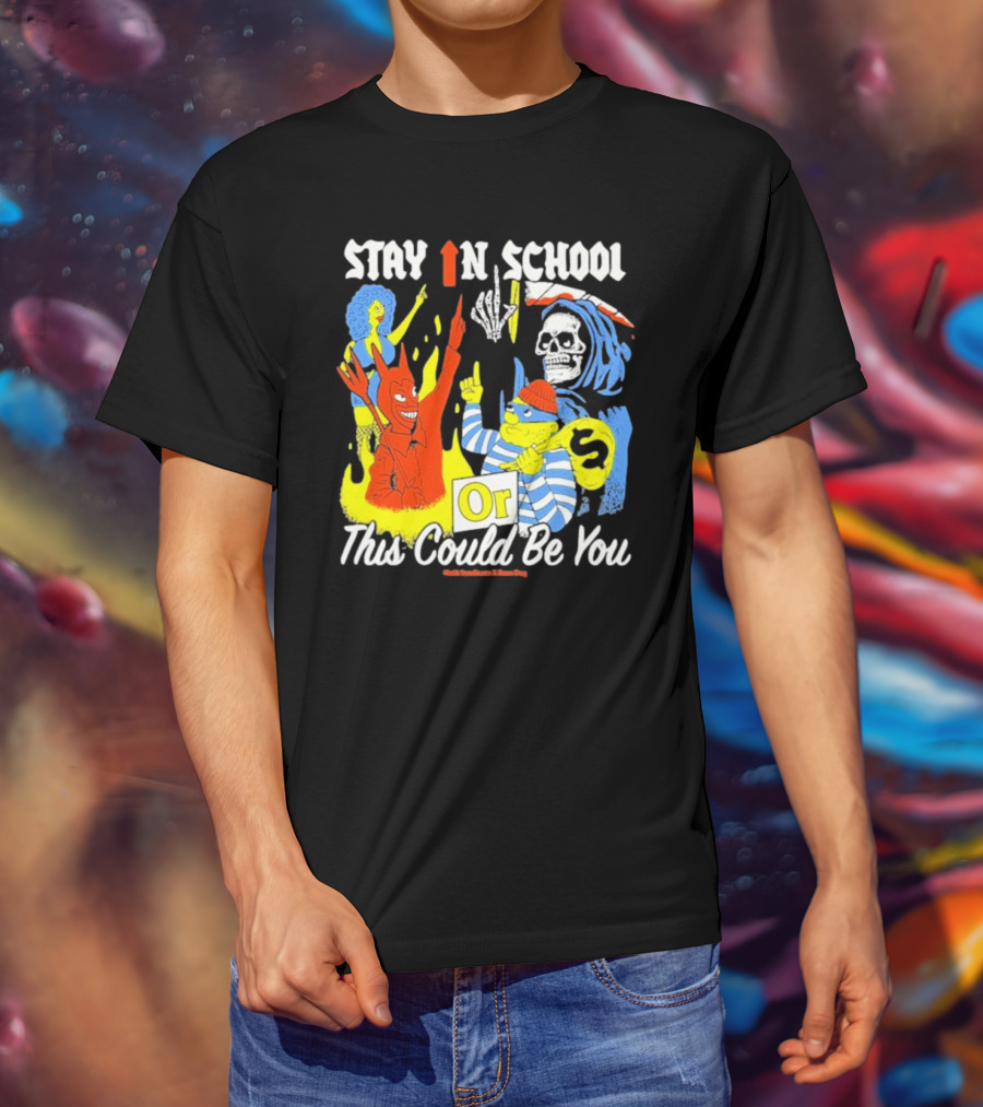 Stay In School Or This Could Be You Red Devil Skeleton Bart Simpson Style Mark Gonzales X Deaton Chris Anthony T-Shirt