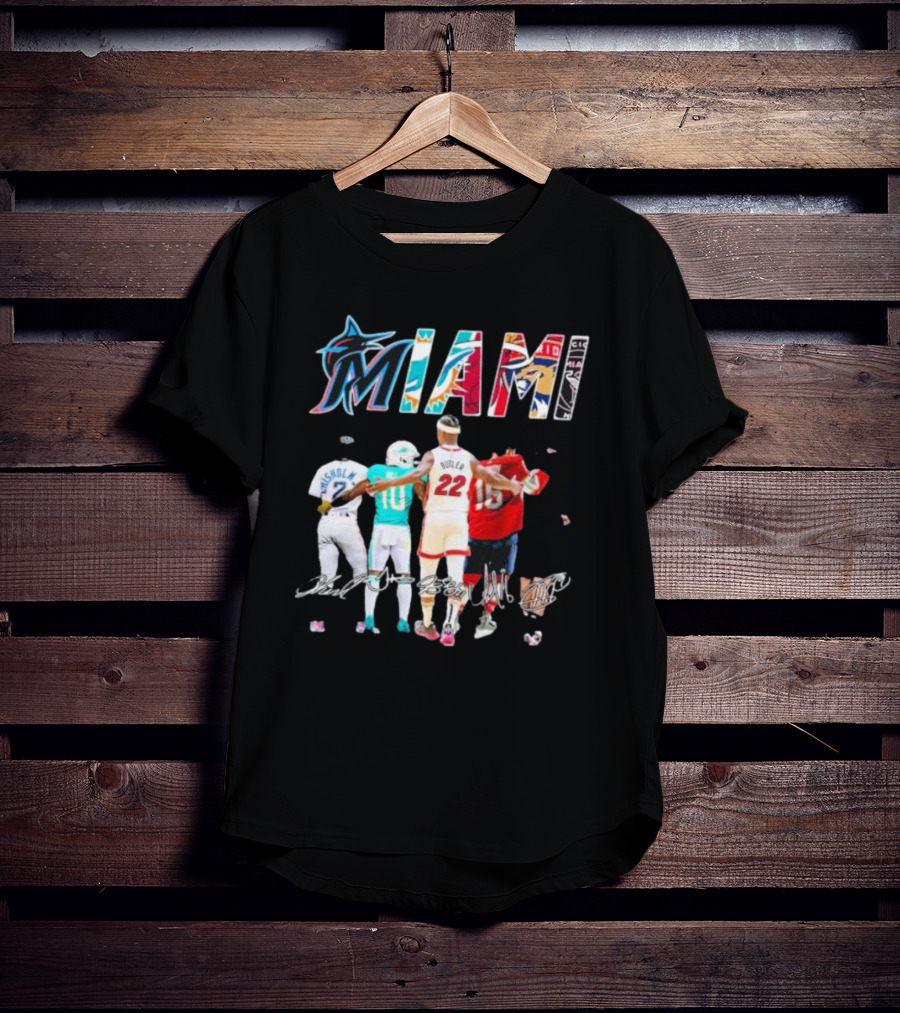 Miami Marlins Dolphins Heat Panthers Players Signatures T-Shirt