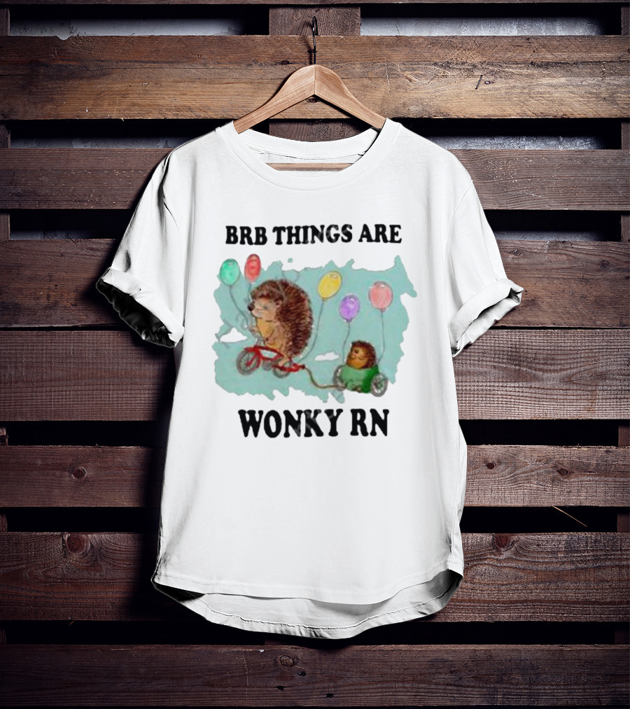 Brb Things Are Wonky Rn Hedgehog Balloons Bicycle Justin's Art Store T-Shirt