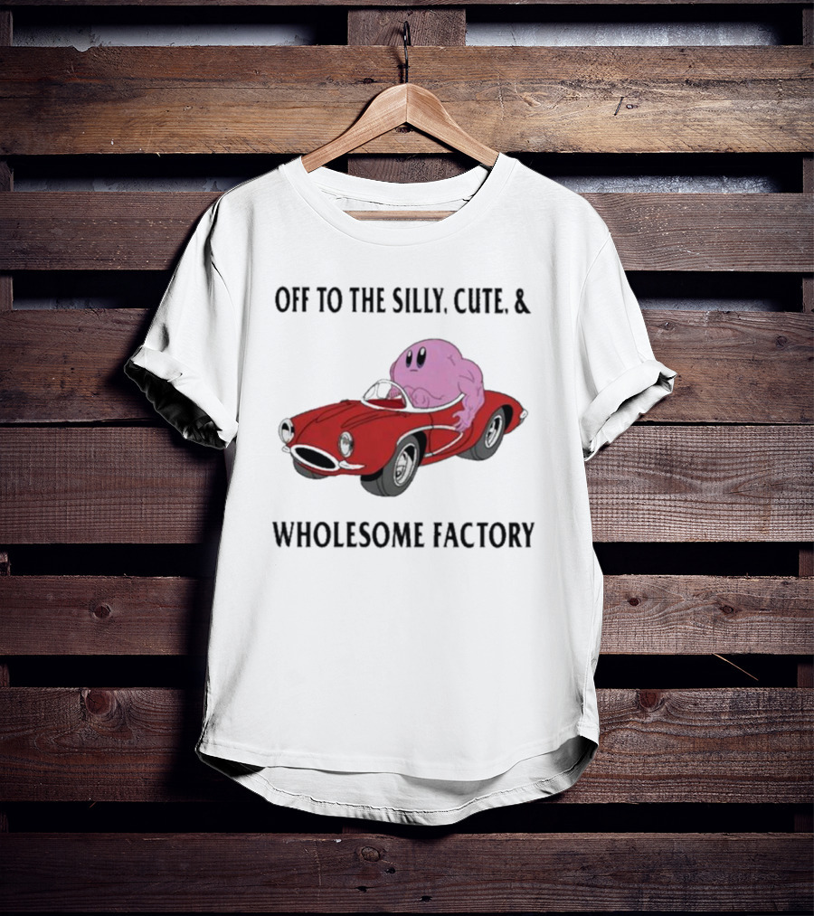 Off To The Silly, Cute, And Wholesome Factory With Cartoon Blob In Red Convertible T-Shirt