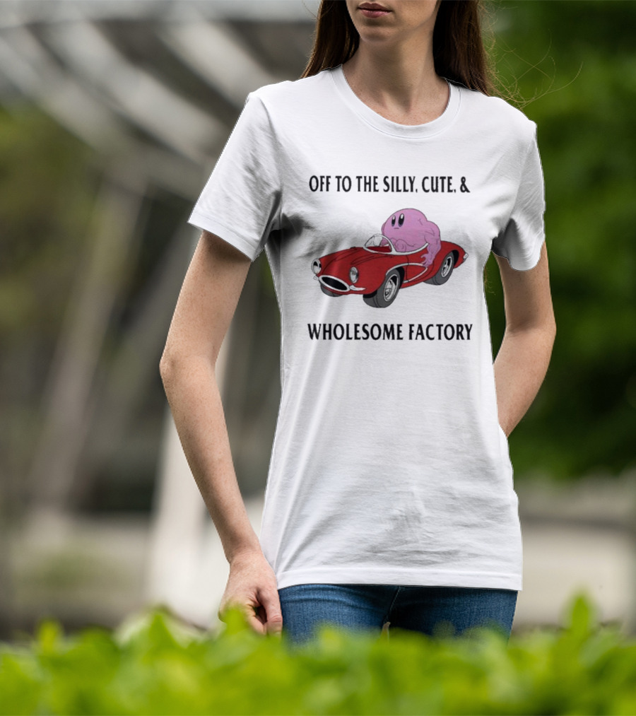 Off To The Silly, Cute, And Wholesome Factory With Cartoon Blob In Red Convertible T-Shirt