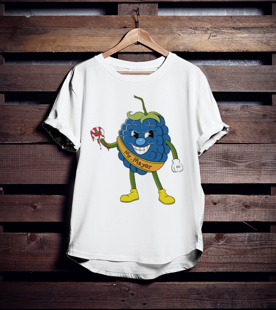 Blueberry Mr Mayor Holding Bleeding Hand Cartoon Character T-Shirt
