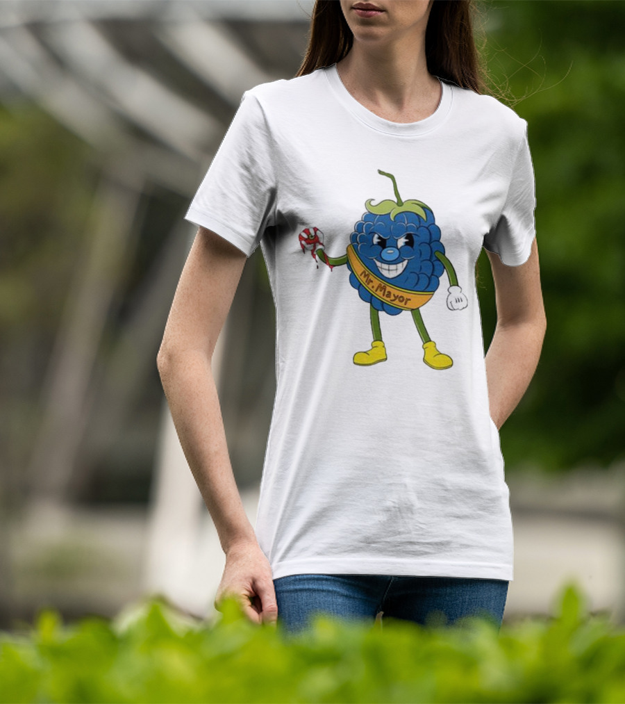 Blueberry Mr Mayor Holding Bleeding Hand Cartoon Character T-Shirt