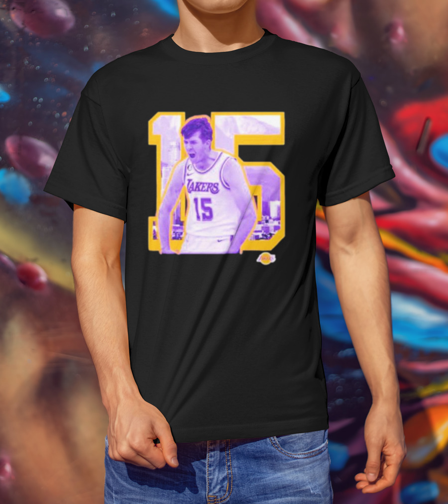 Los Angeles Lakers Austin Reaves 15 Skyline Background T-Shirt