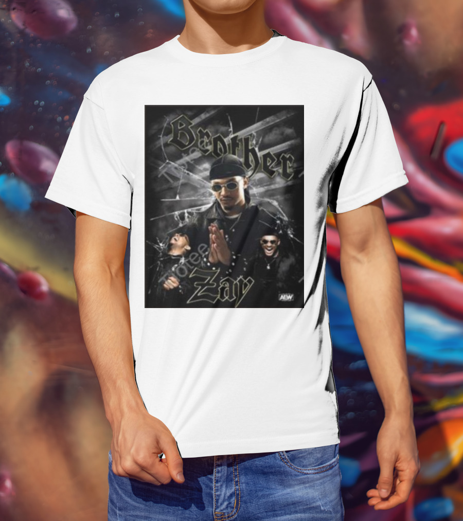 Brother Zay AEW Theme With Three Images And Dramatic Shattered Glass Background T-Shirt