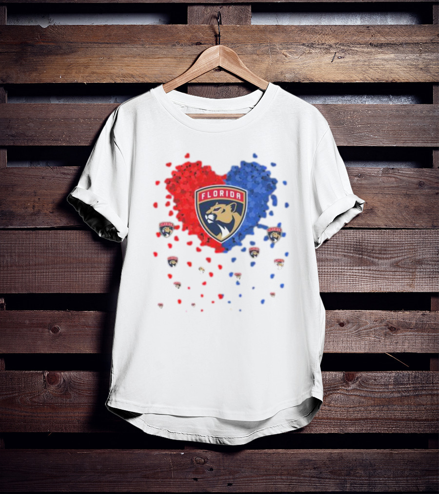 Florida Panthers Heart Logo Red Blue Paws T-Shirt