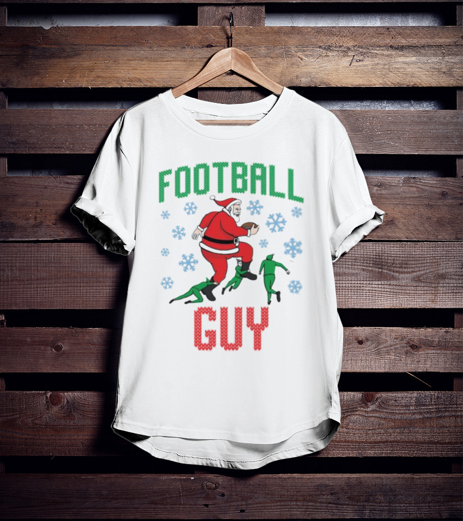 FOOTBALL GUY Santa Running With Football And Snowflakes T-Shirt