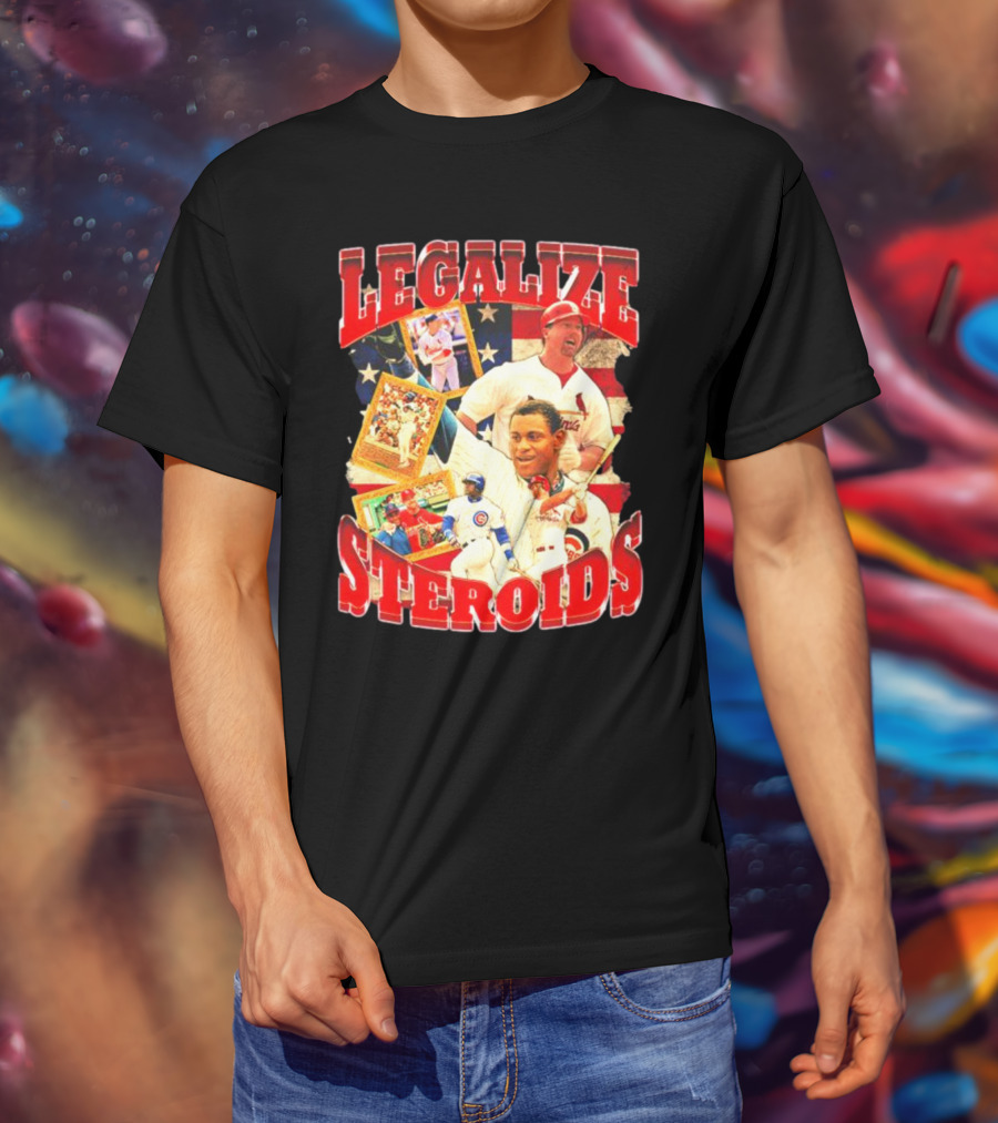 Legalize Steroids Baseball Iconography Retro USA Flag T-Shirt