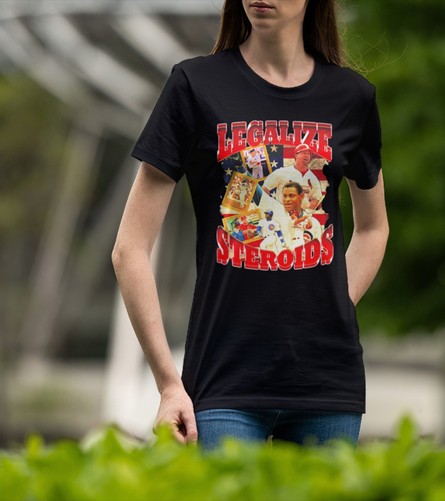 Legalize Steroids Baseball Iconography Retro USA Flag T-Shirt