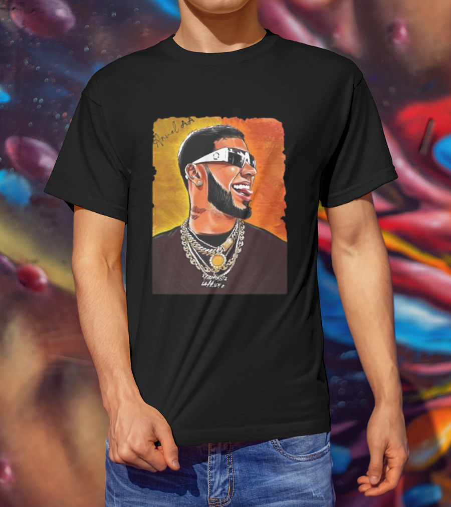 Anuel AA Vibrant Portrait With Signature And Chains T-Shirt