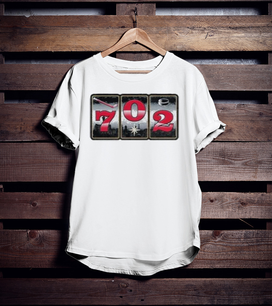 702 Slots Hockey Stick Puck Vegas Skyline T-Shirt