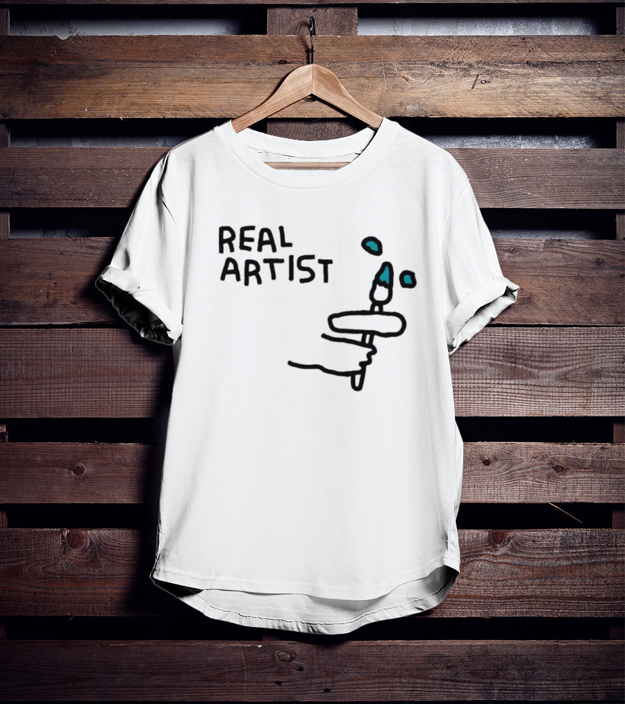 REAL ARTIST Paint Brush Hand Drawing Blue Paint Drops T-Shirt