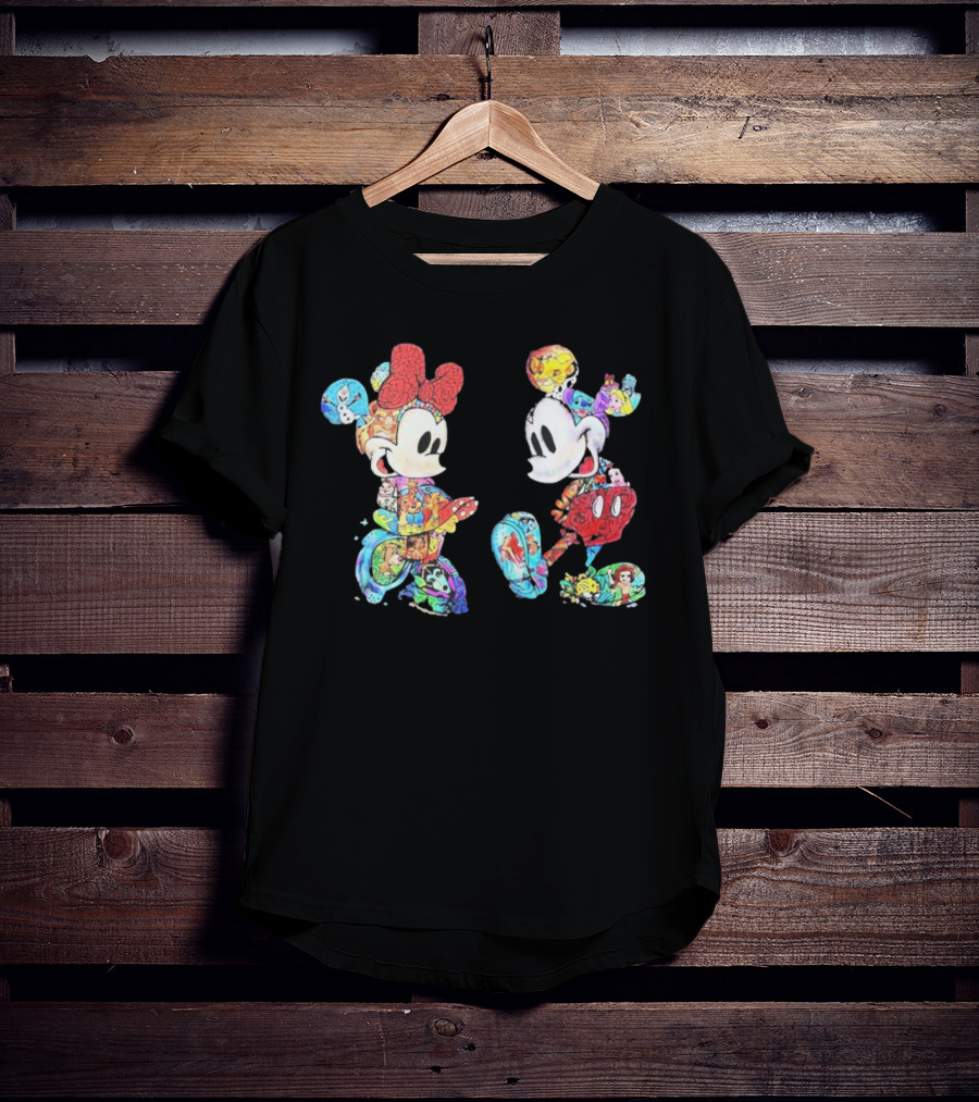 Couple Mickey Minnie Disney Characters Collage T-Shirt