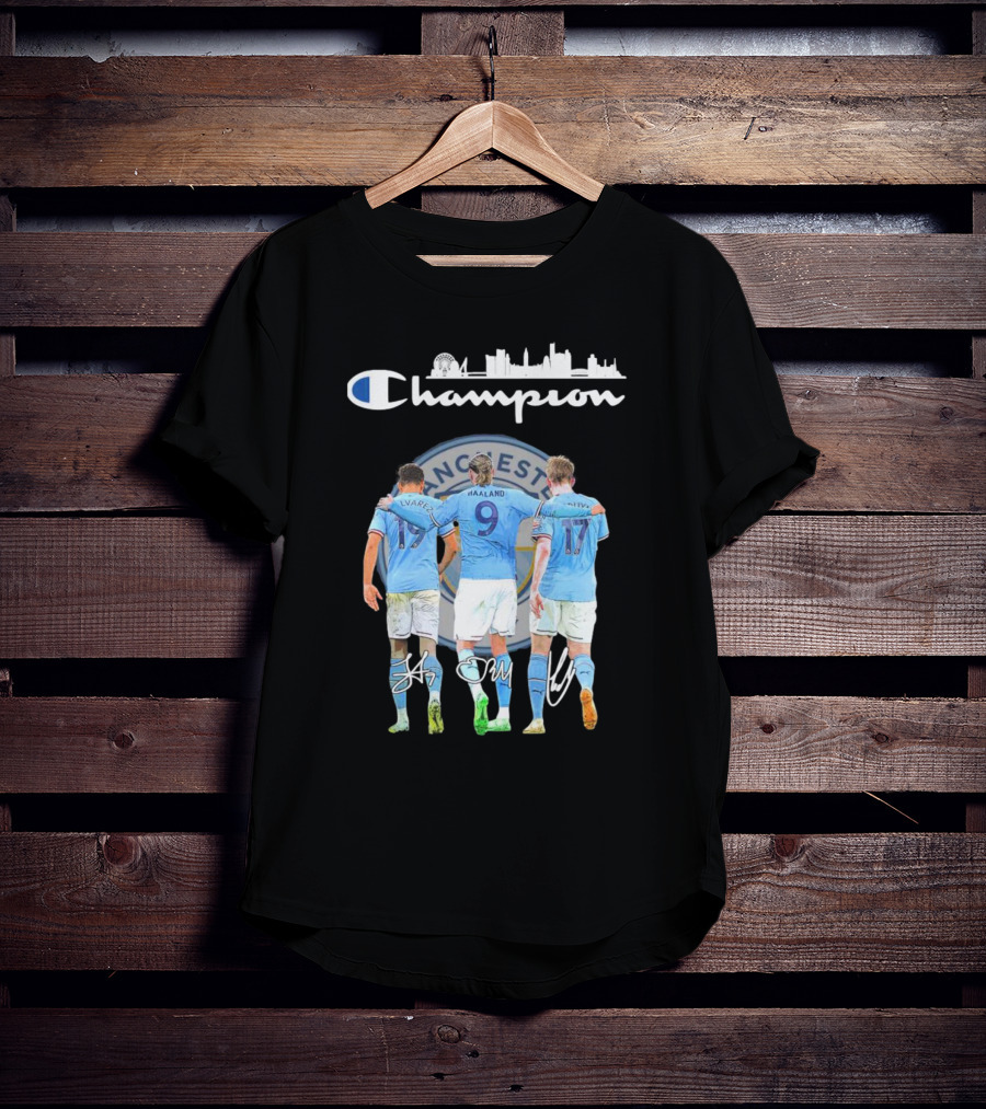 Manchester Haaland De Bruyne Alvarez Champion Football City Skyline T-Shirt