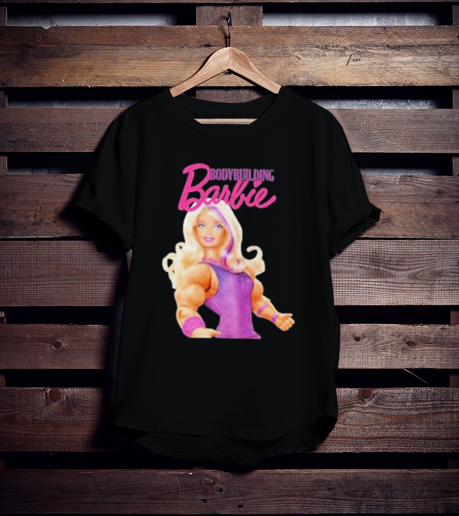 Bodybuilding Barbie Doll Strong Female Icon In Pink T-Shirt