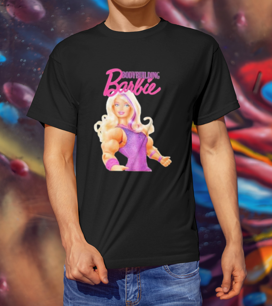 Bodybuilding Barbie Doll Strong Female Icon In Pink T-Shirt